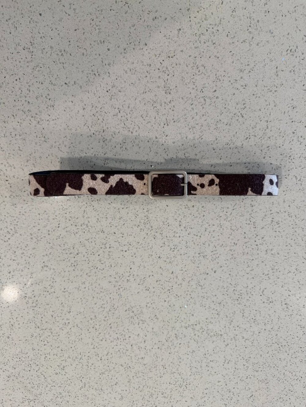 Cow Print Haircalf Belt Brown White Silver Square Buckle